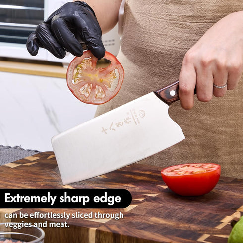 SHI BA ZI ZUO Chinese Meat Cleaver Knife 6.7-inch Meat Knife Stainless Steel Slicer Cleaver, Wooden Handle with Moderate Weight...