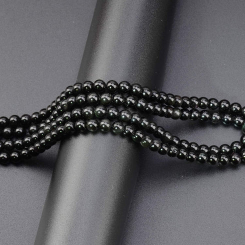 LPBeads 200Pcs Polished 6mm Round Natural Black Obsidian Gemstone Loose Beads with Stretch Cord for Jewelry Making Bracelets...