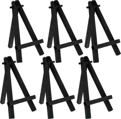 U.S. Art Supply 5" Mini Black Wood Display Easel - A-Frame Artist Painting Party Tripod Easel - Tabletop Holder Stand for Small Canvases, Kids Cra...