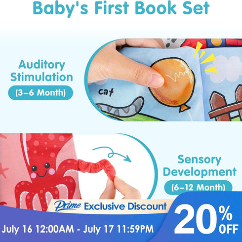 iPlay, iLearn Baby Cloth Books 6-12 Month, Infant Soft Touch Feel Marine Farm Animal Fabric Book Set, Newborn Carseat Crib Crinkle Toy, Babies Bir...