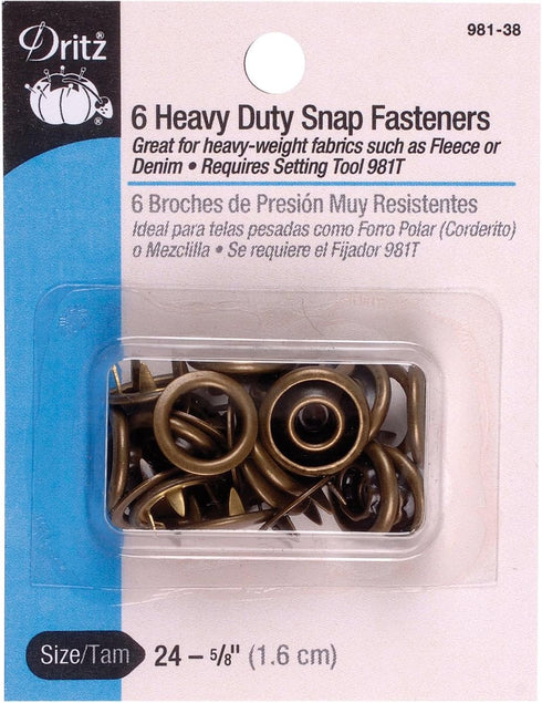 Dritz 981-38 Heavy Duty Snap Fasteners, Antique Brass, Size 24 (5/8-Inch) 6-Count...