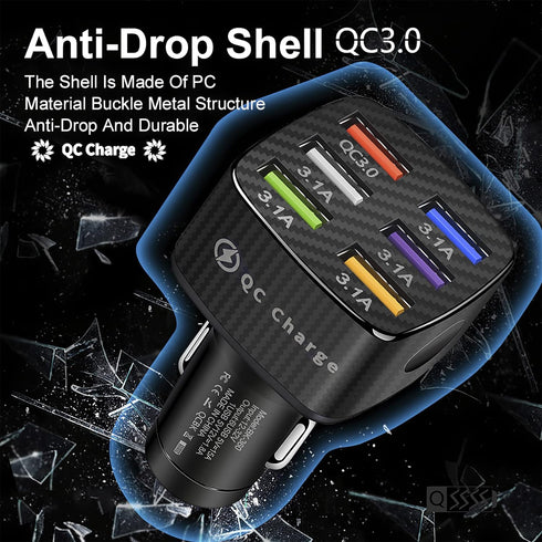 Amiss Car Charger Adapter, 6 USB Multi Port, Fast Charger, Include QC 3.0 and 5 Other Ports, Car Interior Accessories, Fit for iPhone 13/12/11/pro...