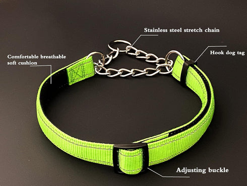 Martingale Collar for Dogs Reflective Nylon Dog Training Collars Soft Padded No Pull Adjustable Collars Stainless Steel Chain Collar for Large/Med...