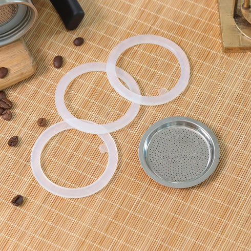 Sivaphe 6 Cups Stovetop Espresso Coffee Maker Replacement Infuser Parts Only for Stainless Steel Italian Moka Pot, 1 Filter and 3 Silicone Gasket ...