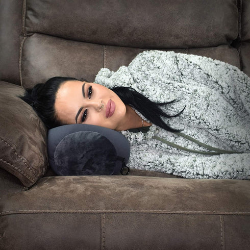 Microbead Bolster Tube Travel Pillow - Compact Neck Roll Pillow for Airplane, Car, or Home - Soft Lumbar Support Pillow - Navy...