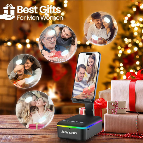JTEMAN Gifts for Men Women,Cell Phone Stand with Bluetooth Speaker,LED Light,and Lanyard,Cool Tech Gadgets,Unique Birthday Gifts for Men Husband M...