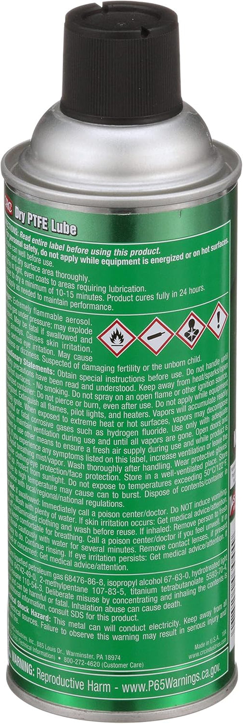 CRC Dry PTFE Lube, 10 Wt Oz, NSF H2 Registered Lubricant with Advanced Dry Film Technology, Plastic-Safe, Aerosol Spray (Pack of 1)...