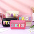 4 Pcs Large Chenille Letter Patch Makeup Bag Skin Stuff Hair Face Bag Preppy Patch Makeup Cosmetic Bag Toiletry Zipper for Women Teen Girl(Fresh C...