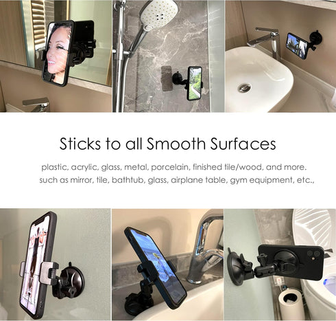 Universal Mirror Shower Phone Holder, Multi-Directional Dual 360 Degree Rotating Suction Cup Phone Wall Mount stand, Tiktok Youtube Vlog Video Rec...