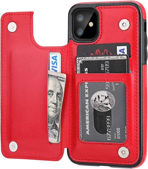 for iPhone 11 Wallet Case with Card Holder,OT ONETOP PU Leather Kickstand Card Slots Case,Double Magnetic Clasp and Durable Shockproof Cover for i...