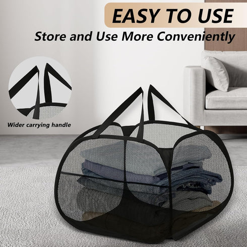 Collapsible laundry baskets - Mesh Pop Up Laundry Basket, Space-Saver with Side Pocket - Portable & Versatile Bathroom and Home Organizer for Laun...