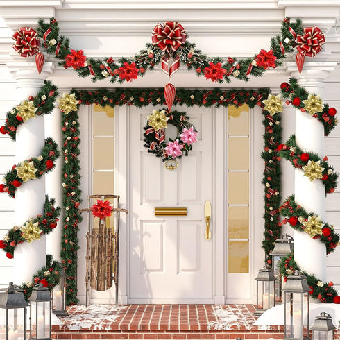 Christmas Poinsettia Artificial Flowers Decorations 5.5" Christmas Tree Wreaths Garland Decoration 12 Pcs Glitter Flowers Picks Decor for Xmas New...