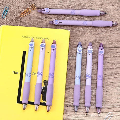 BAYTORY 8Pcs Cute Retractable Erasable Gel Pens, Blue and Black Ink Pen with Eraser Clear, Smooth Writing Comfortable to Use for Note Taking Marki...