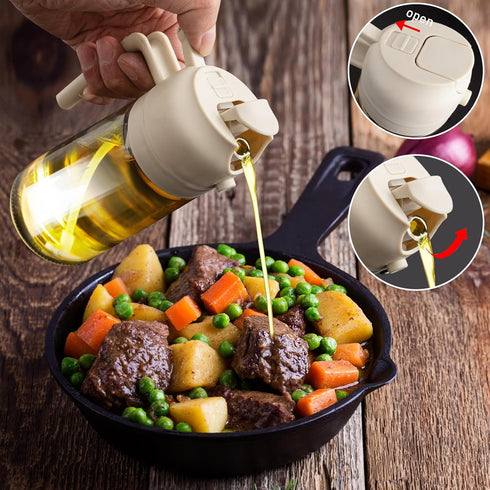 2 in 1 Glass Oil Sprayer & Dispenser, 470ml Glass Olive Oil Sprayer,Cooking Oil Sprayer,Oil Spray Bottle For Kitchen,Canola Oil Sprayer,Fryer For ...