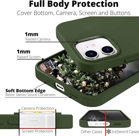 IceSword iPhone 12 Mini Case - Matte Dark Green, Thin Silicone, Gel Rubber, Shockproof, 5.4" - Dark Green...