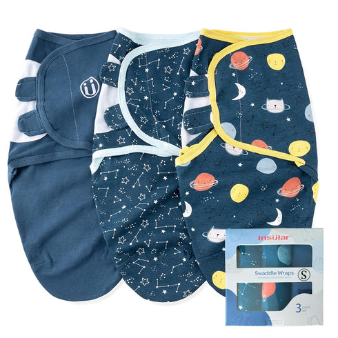 insular Swaddle Blanket, Baby Swaddle Wrap for Newborn and Infant, Adjustable Swaddle Set for Boy and Girl, Soft Cotton Sleep Sack 3 Pack Small(0-...