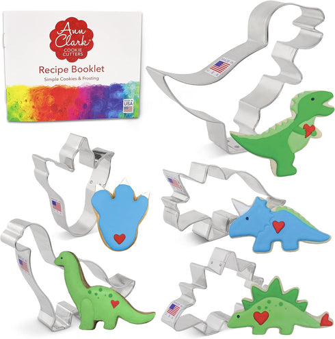Ann Clark Cookie Cutters Dinosaur Cookie Cutters 5-Pc Set Made in USA, Triceratops, Stegosaurus, T-Rex, Brontosaurus, Dino Footprint...