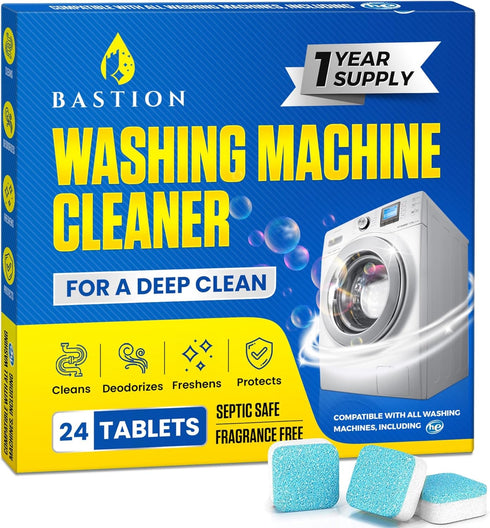 Washing Machine Cleaner Tablets 24 pack Powerful Descaler -Deep Cleaning for HE Front Loader & Top Load Washer Septic Safe Eco-Friendly Deodorizer...