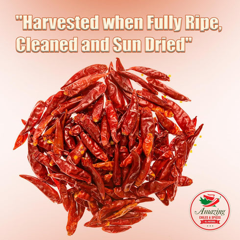 Chile De Arbol 4oz - Dried Whole Red Chili Peppers, Premium All Natural Stemless, Resealable Bag. Use in Mexican, Chinese and Thai Dishes. Spicy H...