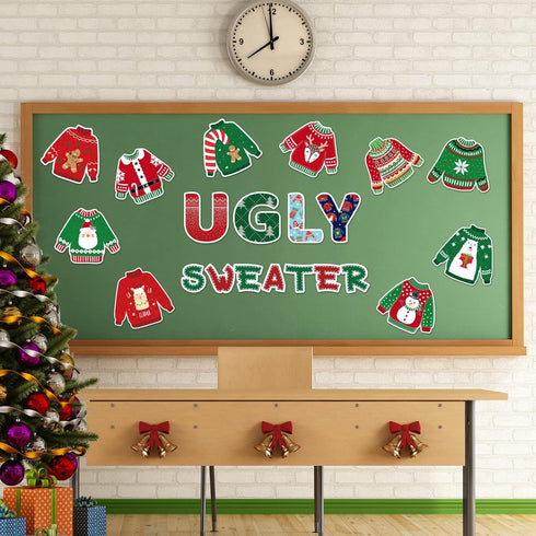 Christmas Cutouts Xmas Ugly Sweater Classroom Bulletin Board Decorations Merry Christmas Party Supplies for Toddler Kids Students Classroom Decors...