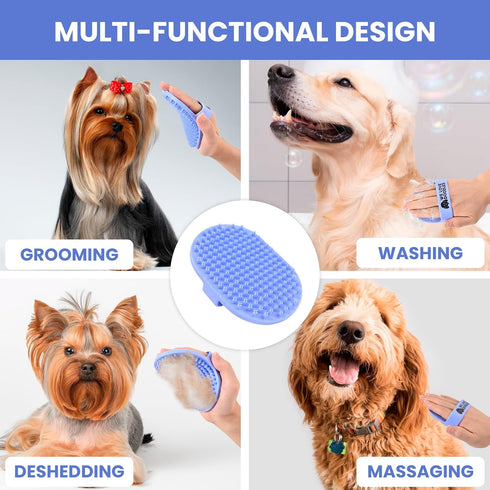 Dog Grooming Bath Brush, Pet Rubber Brush For Shower Scrubbing & Soothing Massage, Ideal for Long & Short Haired Dogs and Cats, Essential Puppy Gr...