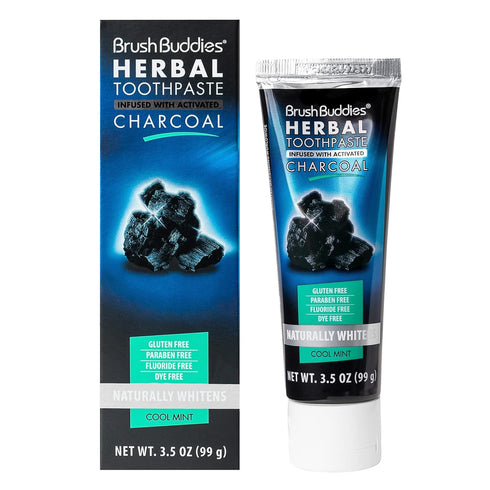 Brush Buddies Herbal Toothpaste with Activated Charcoal, Whitening Toothpaste, Charcoal Toothpaste for Whitening Teeth - Cool Mint...