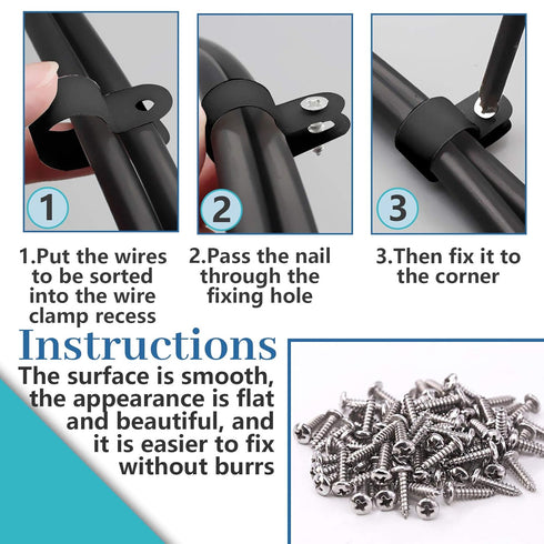 Glarks 60Pcs 1/4 Inch Black Nylon Screw Mounting R-Type Cable Clip Wire Clamp Kit with Screws for Wire, Conduit and Cable Conduit...
