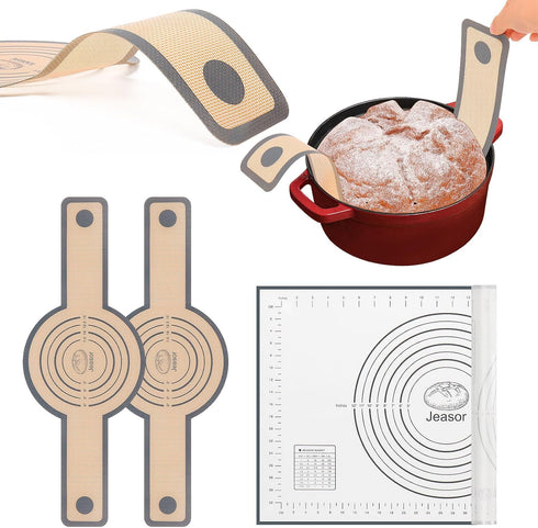 3 PCS Silicone Baking Mat Set, Silicone Bread Sling for Dutch Oven, Reusable Sourdough Bread Baking Supplies, Non-Stick and Easy Clean, with Long ...