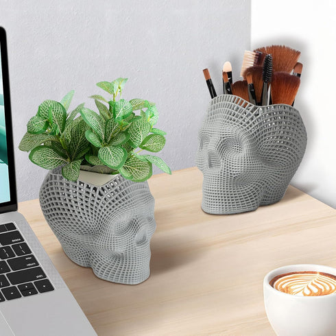 Skull Makeup Brush Holder, Vanity Desk Organizer, Pen & Pencil Holder for Desk - Gothic Home Decor and Horror Gifts for Women...
