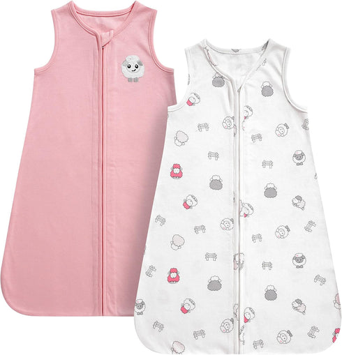DaysU Baby Sleep Sack 6-12 Months 100% Cotton, Baby Girl Wearable Blanket One-Way Zipper TOG 0.5, Breathable Lightweight Baby Sleeping Bag 2 Pack,...