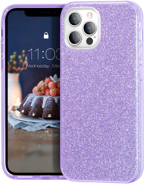MATEPROX Compatible with iPhone 12 Pro case Compatible with iPhone 12 Cases Glitter Bling Sparkle Cute Girls Women Protective Cover (Purple)...