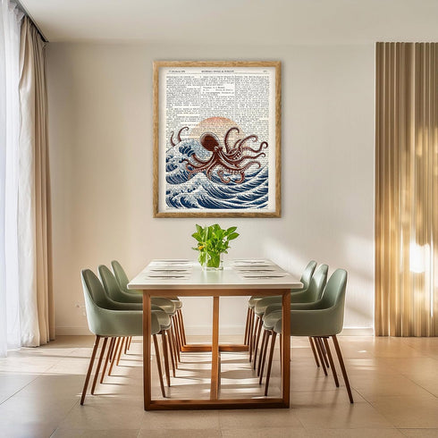 Posterizer 1 pcs-Japanese Kanagawa Wave Octopus Dictionary Art-Retro Art-Collectibles & Fine Art- Gift for Men Women Entrepreneur Teens-Chic Home ...
