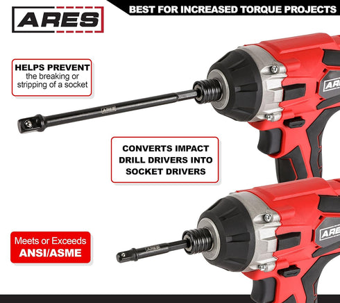 ARES 70382-6-Piece 3-Inch and 6-Inch Impact Grade Socket Adapter Set - Turns Impact Drill Driver into High Speed Socket Driver - 1/4-Inch, 3/8-Inc...