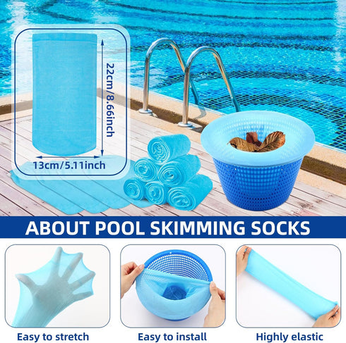 50 Pack Pool Skimmer Socks,Blue Pool Filter Socks for Skimmer Basket for Above Ground and Inground Pool Fine Mesh Screen Pool Skimmer Scum Socks S...