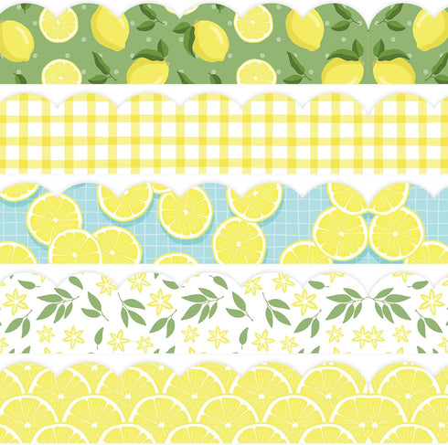 Whaline 69 Feet Summer Lemon Bulletin Board Borders Lemon Decorative Trim Border in 5 Designs Self-Adhesive Lemon Trim Blackboard Border Classroom...