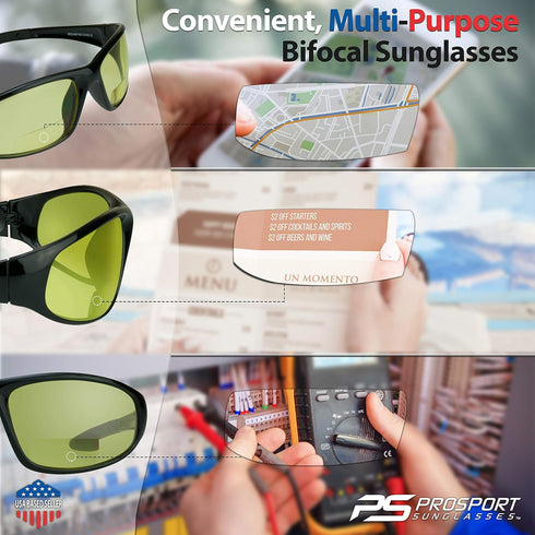 proSPORT Yellow Bifocal Safety Glasses z87 for Men and Women for Night Driving and Riding...