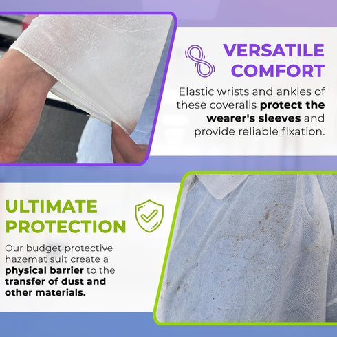 AMZ White Disposable Coveralls for Men, Large. 40 GSM Polypropylene Hazmat Suits Disposable. Unisex Full Body Protective Suit. Disposable Painters...