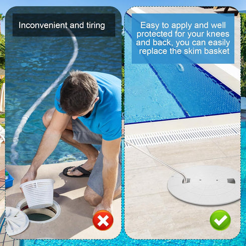 2pcs Skimmer Basket Hook, 14.4in Skimmer Lid Lifting Hook Pool Skimmer Stainless Steel Extension Handle Pool Skimmer Basket Hook for Debris Clean ...