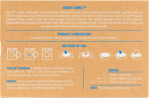 Woman Owned - Semeli Laundry Detergent Sheets (Fresh Linen Scent), 60 Sheets, Eco-Friendly, Biodegradable, Liquidless Formula, Plastic Free, Great...