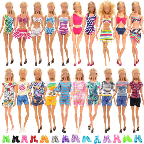 BARWA 10 Sets Doll Clothes Including 5 Bikini Swimsuits 5 Outfit Tops and Pants with 10 Shoes for 11.5 inch Dolls...