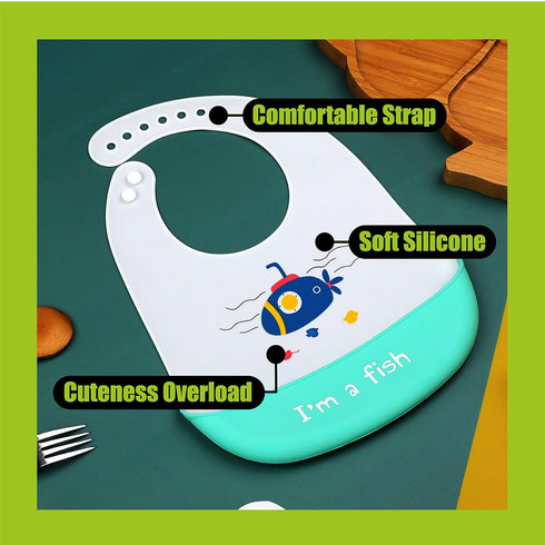 myHomeBody Waterproof Baby Bibs, Baby Bib Catcher, Baby Bib with Food Catcher, Baby Bibs Reusable, Cute Baby Bibs Silicone, Fish Ship, 1pc...