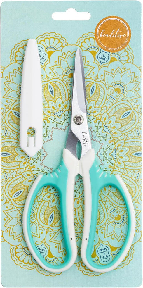 Beaditive Multipurpose Craft Scissors - High-Leverage with Sharp Carbon Steel Blades - Ergonomic Sewing Scissors for Heavy Duty Projects - Office,...