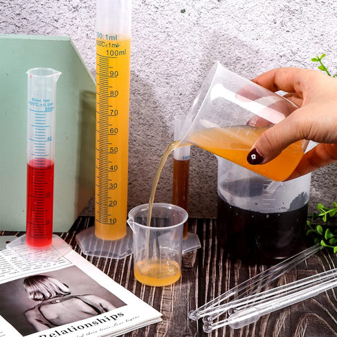 23Pcs Plastic Graduated Cylinders Beakers Set- 6 Clear Plastic Graduated Cylinders 25/50/100/250/500/1000ml, 4 Plastic Beakers 10/25/50/100ml with...