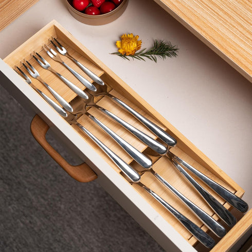 Bamboo Silverware Drawer Organizer, Compact Utensil Organizer, Silverware Organizer Tray Utensil Organizer for Flatware, Cutlery, Spoon and Knives...