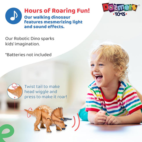 Dazmers Robotic Large Dinosaur Toys for Boys - Light & Sound Effect - Interactive Walking Dinosaur with Dump Truck and Recycling Bin Accessory - 3...