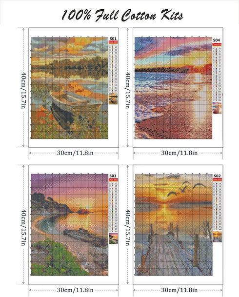 LWZAYS 4 Pack Cross Stitch Kits-Stamped Cross Stitch Kits for Adults Landscape Counted DIY Embroidery Needlepoint Kits Home Decor 12x16inch...