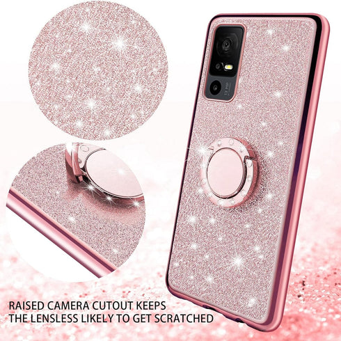 for TCL 40 XE 5G/40 NxtPaper 5G Phone Case with Ring Stand Lanyard Strap, Cute Shiny Glitter Girls Women Drop Protection ShockProof 2-Layer Protec...