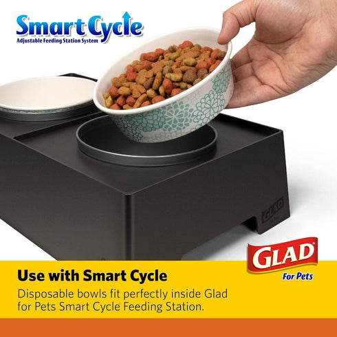 Glad Pets Disposable Small Dog Bowls, Teal Pattern, 1.75 Cup Feeding Size, 25 Count - Leakproof and Dishwasher Safe...