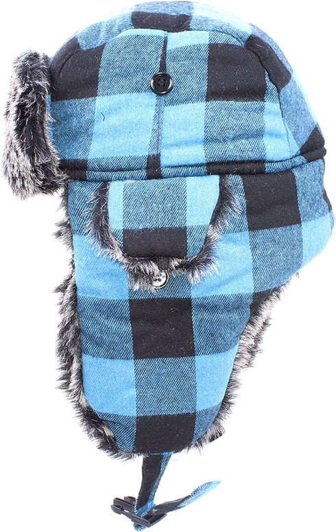 Unisex Winter Trapper Hat with Faux Fur Lining and Ear Flaps – Warm Bomber Hat for Men and Women, Plaid Design...