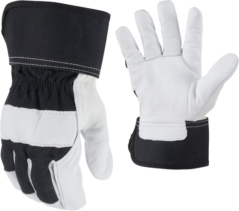 AWP Enhanced Comfort Work Gloves with Goatskin Leather Palms for Men and Women, Made with Genuine Cowhide Leather,X- Large, Black and White...